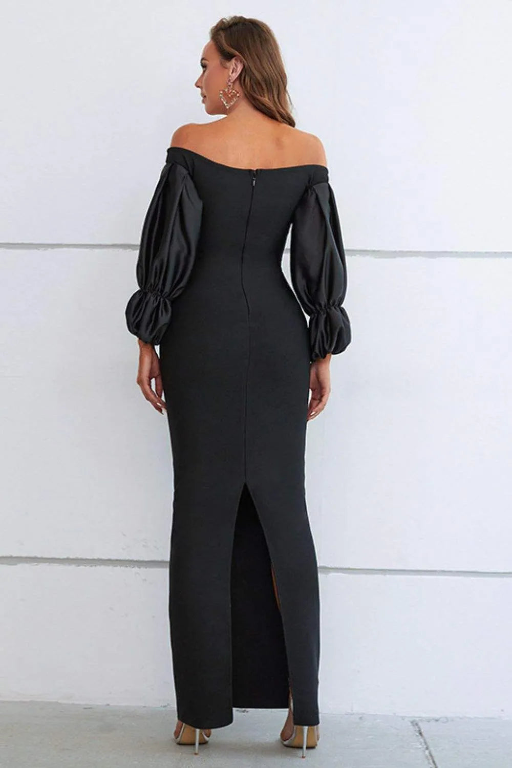 Off-Shoulder Bubble Sleeve Slit Dress Cocktail Dresses - Tophatter Daily Deals